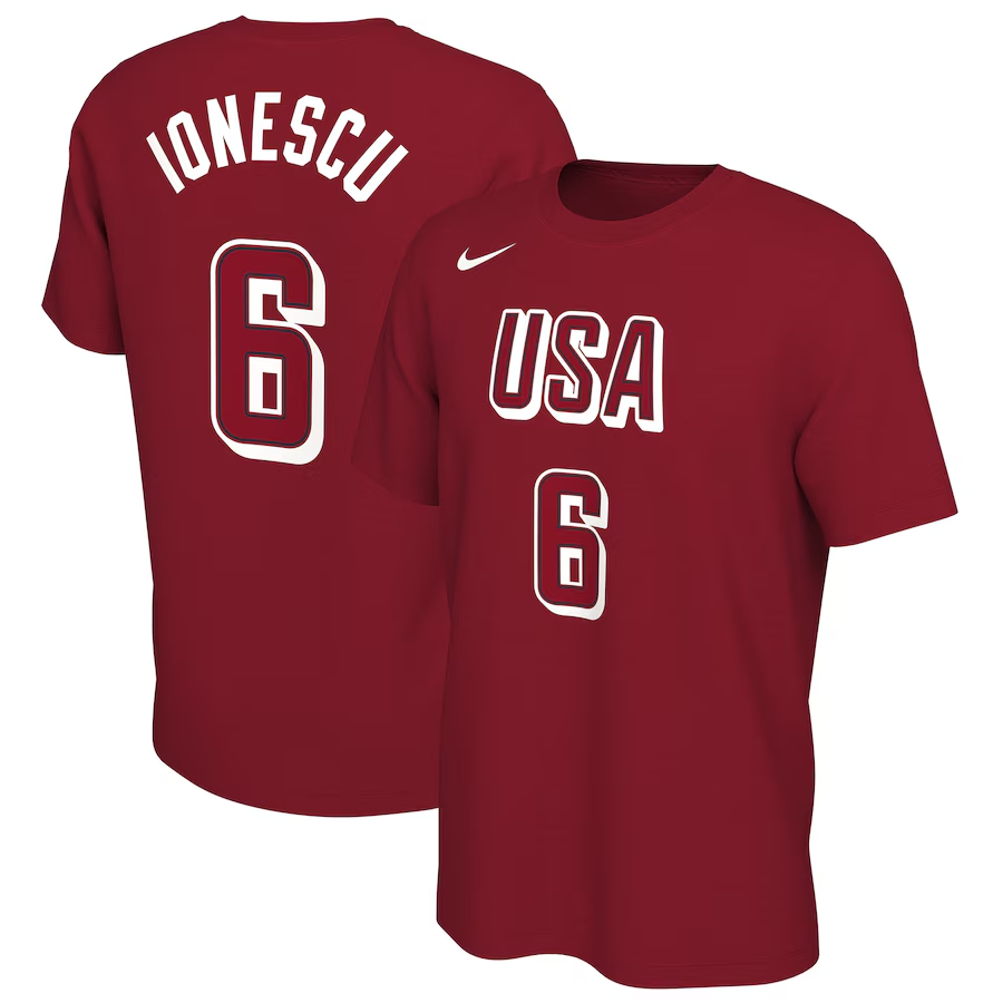 Men 2024 Paris Olympics USA basketball #6 Ionescu red T shirts